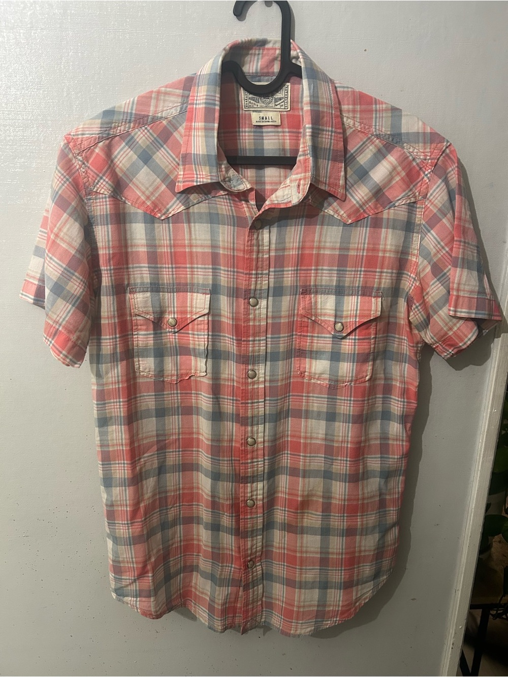 Lucky Brand Short-Sleeve Plaid Button-Down Shirt - Coral & Light Blue